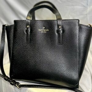 KATE SPADE Black Leather Double Handle Crossbody Satchel Grand Street Handbag